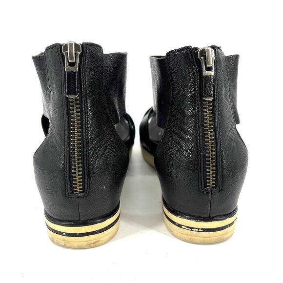 Eileen Fisher Black Leather Wide Strap Open Toe Zip Back Sandals - Size 10 - Picture 5 of 9